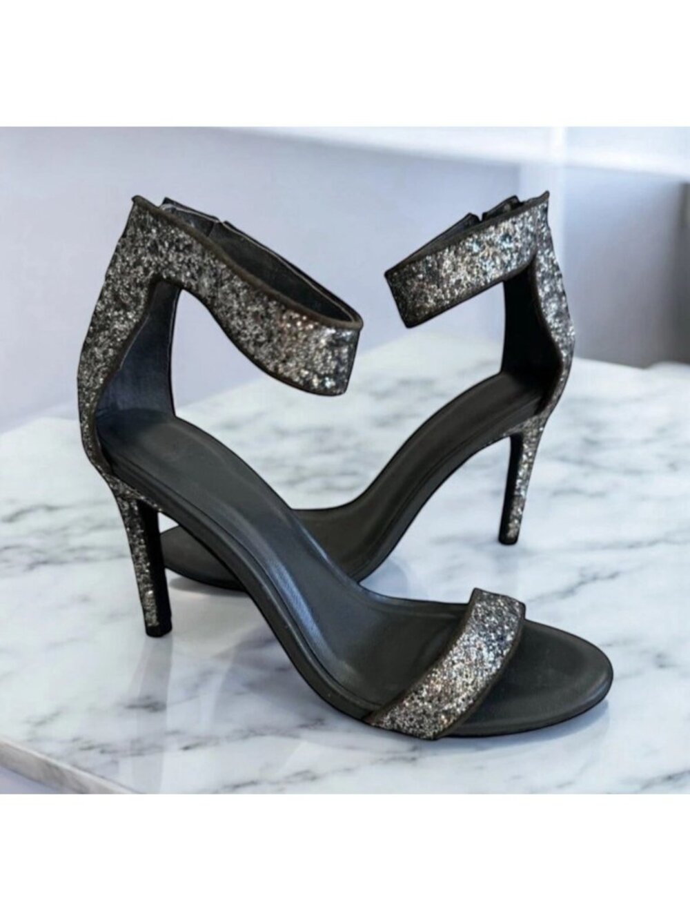 JOIE Pewter Silver Metallic Glitter Dress Heels Size 36